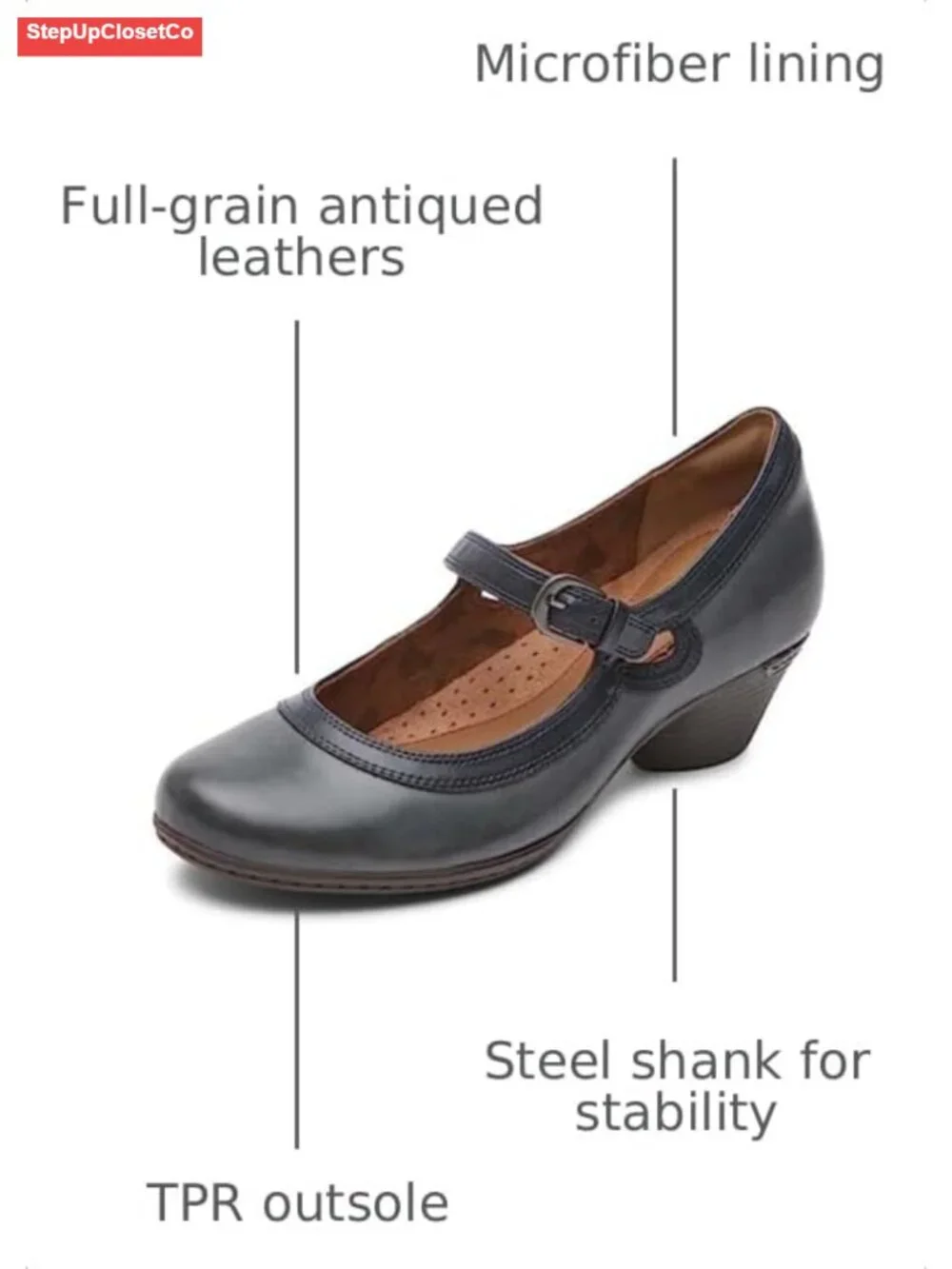 Mary Jane Loafers with Microfiber Lining & Footbed Cover, 1 5/8 Inch Heel